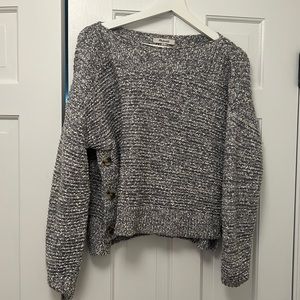 MADEWELL blue and white heathered cotton blend crewneck sweater